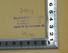 - (Gewerkschaft öffentliche Dienste Transport und Verkehr Bezirksleitung Berlin), Stempel: Berufsangabe/Titel/Branche, Ortsangabe, Signatur; 'D 171,2
Gewerkschaft öffentliche Dienste Transport und Verkehr Bezirksleitung Berlin Berlin W 15, Schlüterstr. 45
Z 52/781'. 