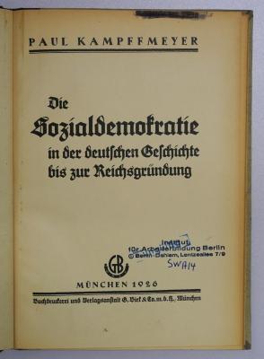 SA 580 : Die Sozialdemokratie in der deutschen Geschichte bis zur Reichsgründung (1926)