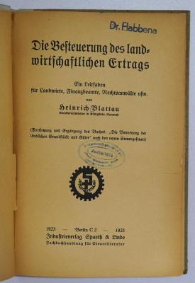 SA 1999 : Die Besteuerung des landwirtschaftlichen Ertrags (1923)