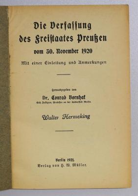 SA 1881 : Die Verfassung des Freistaates Preußen vom 30. November 1920 : mit einer Einleitung und einer Anmerkung (1921)