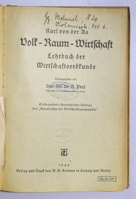 SA 2074 : Volk, Raum, Wirtschaft : Lehrbuch der Wirtschaftserdkunde. (1942)