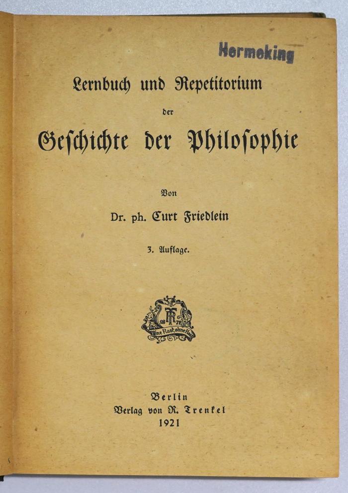 SA 1882&lt;3&gt; : Lernbuch und Repetitorium der Geschichte der Philosophie (1921)