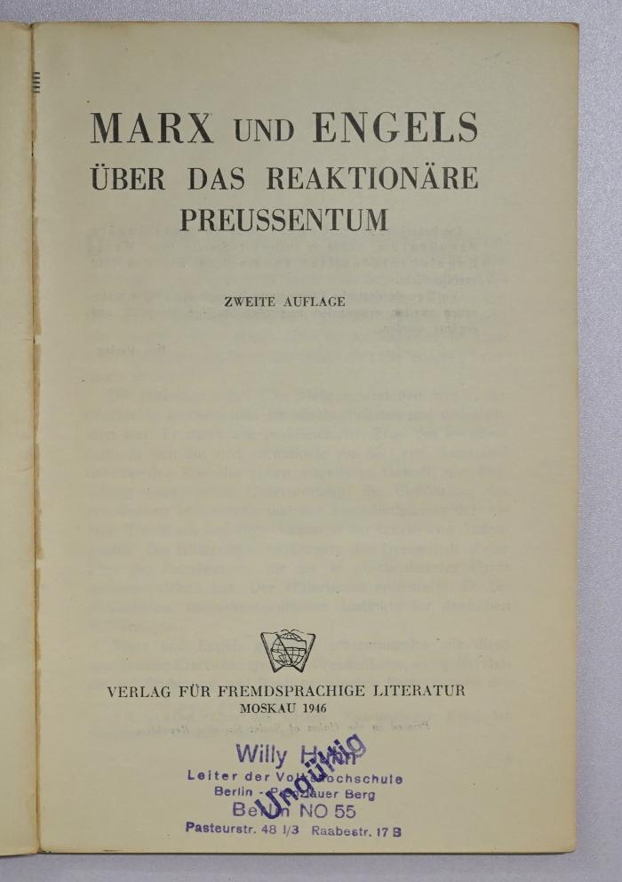 SH 2030 : Über das reaktionäre Preussentum (1946)