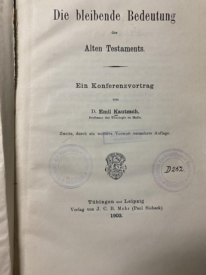 44/14381 : Die bleibende Bedeutung des Alten Testaments. Ein Konferenzvortrag (1903)