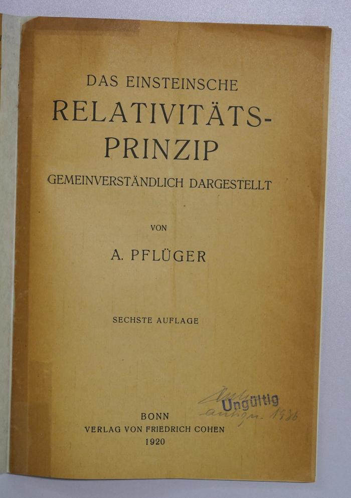 SH 2138 : Das Einsteinsche Relativitätsprinzip (1920)