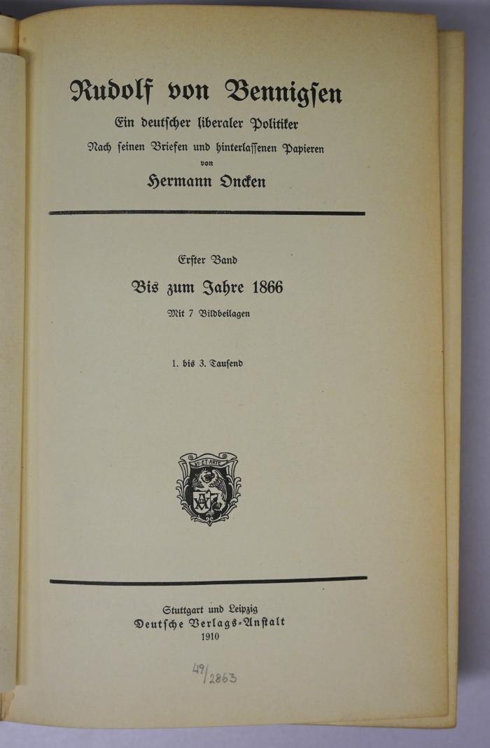 Gi 286-1 und -2 : Rudolf von Bennigsen. 1, Bis zum Jahre 1866 (1910)