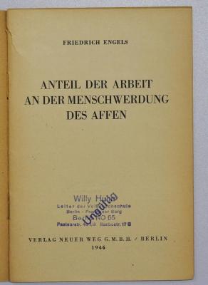 SH 2031 : Anteil der Arbeit an der Menschenwerdung des Affen (1946)