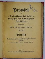 SA 1352-5 : Protokoll der Verhandlungen des fünften Kongresses der Gewerkschaften Deutschlands
 (1905)