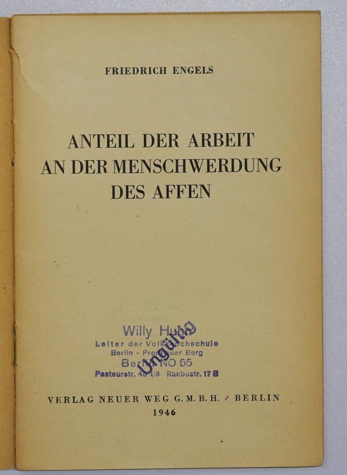 SH 2031 : Anteil der Arbeit an der Menschenwerdung des Affen (1946)