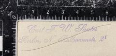 - (Sauter, Curt;Verband der Böttcher, Weinküfer und Hilfsarbeiter Deutschlands), Stempel: Name; 'Curt F. W. Sauter 
Berlin, N. Buttmannstr. 2 I'.  (Prototyp)