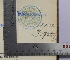 - (Právnická fakulta Univerzity Karlovy), Stempel: Berufsangabe/Titel/Branche, Ortsangabe, Signatur; 'Seminárni Knihovna C.K.Ceské Pravnicke Fakulty
I. 1452
I. 750.(2'. 