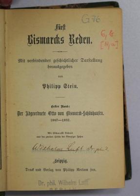 Ig 29-1/3 : Fürst Bismarcks Reden 1 (1895)