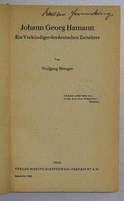 SA 2030 : Johann Georg Hamann (1944)