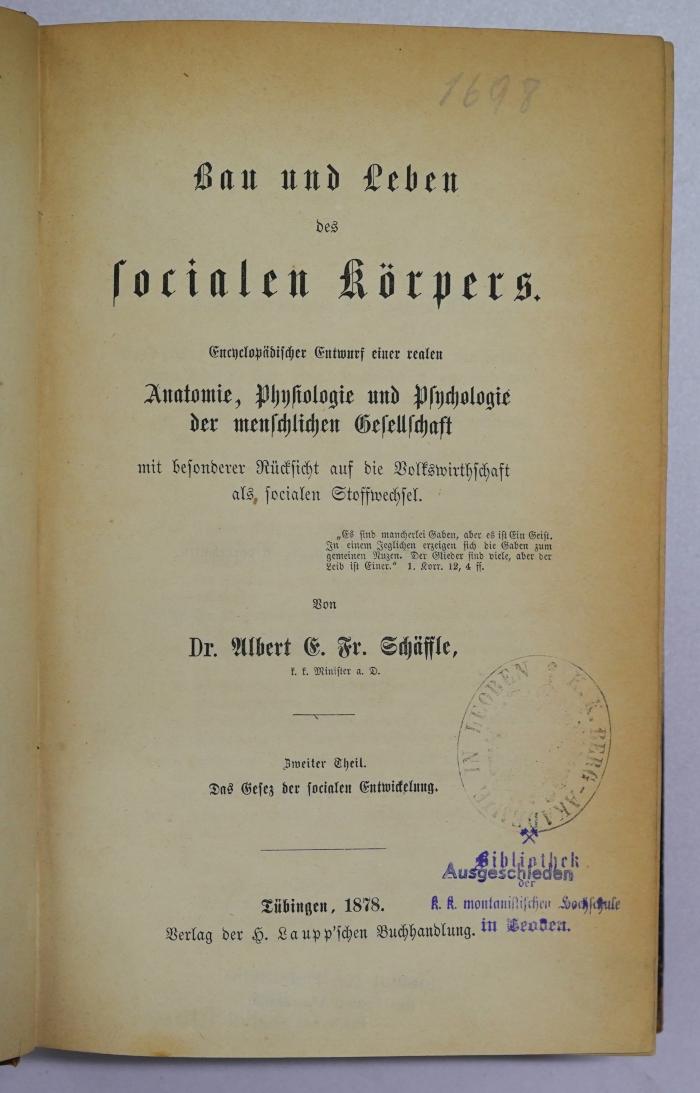 Ig 24-2 : Bau und Leben des socialen Körpers : Das Gesez der socialen Entwicklung (1878)