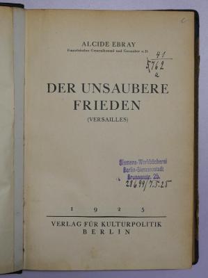 SA 3091 : Der unsaubere Frieden : Versailles (1925)
