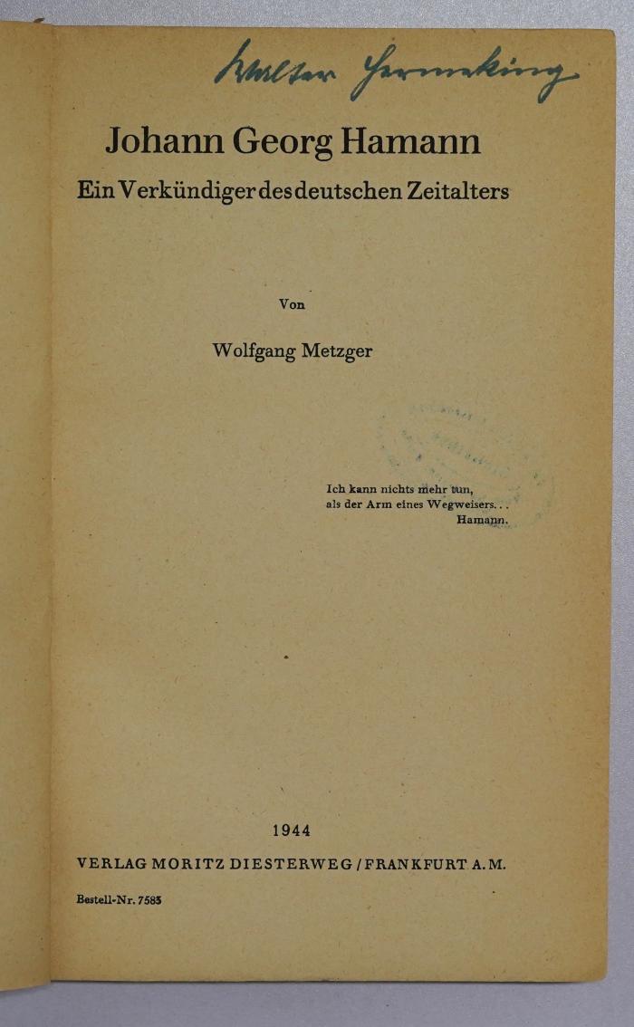 SA 2030 : Johann Georg Hamann (1944)