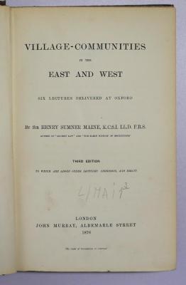 Ig 33&lt;3&gt; : Village-Communities in the East and West : Six Lectures delivered at Oxford. (1876)