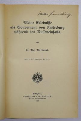 SA 3090 : Meine Erlebnisse als Gouverneur von Insterburg während des Russeneinfalls (1916)
