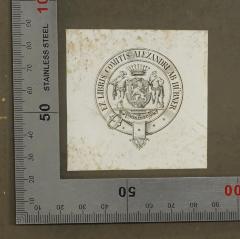 - (Hübner, Joseph Alexander von), Etikett: Exlibris; 'Ex Libris Comitis Alexandri Ab Hübner Tenacem Propositi'. 