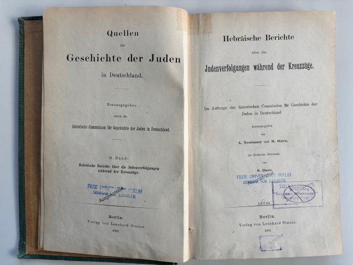 BD 9250 N477 (ausgesondert) : Hebräische Berichte über die Judenverfolgungen während der Kreuzzüge (1892)