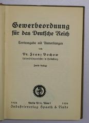 SA 2154&lt;2&gt; : Gewerbeordnung für das Deutsche Reich vom 26. Juni 1869. (1926)