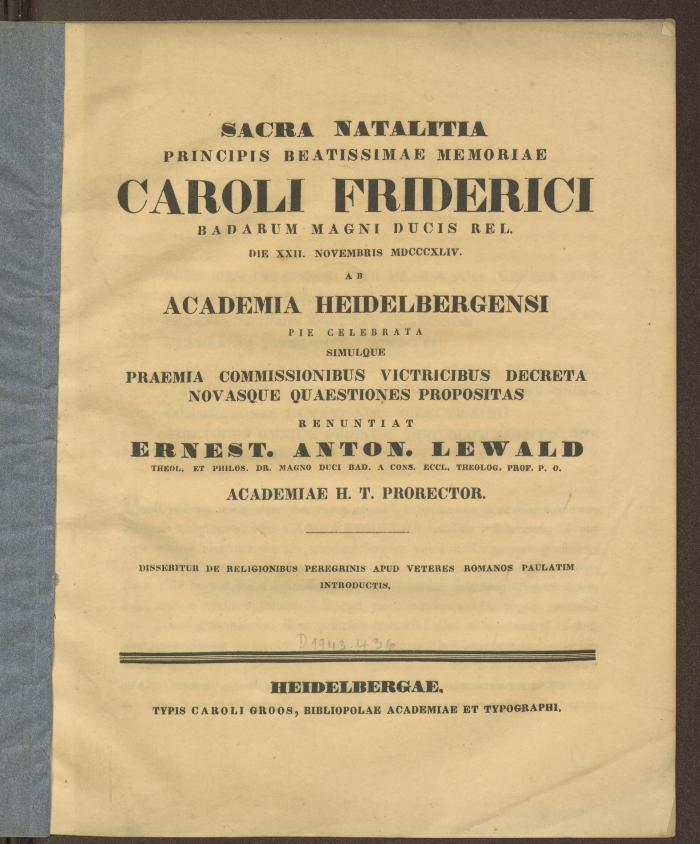 Qh 22015:F8 : De religionibus peregrinis apud veteres Romanos paulatim introductis. (1844)