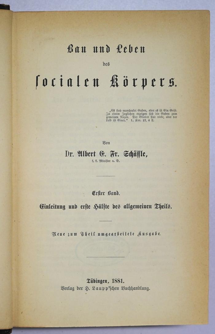 Ig 24-1 bis -3 : Bau und Leben des socialen Körpers, Band 1 bis 3 (1881)