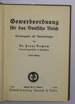 SA 2154&lt;2&gt; : Gewerbeordnung für das Deutsche Reich vom 26. Juni 1869. (1926)