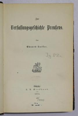 Ig 88a : Zur Verfassungsgeschichte Preußens (1874)