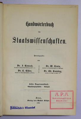 Ig 85-Suppl.,1a : Handwörterbuch der Staatswissenschaften. Suppl.,1, Abzahlungsgeschäfte - Wollzoll / (1895)