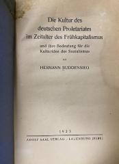 00/6802 : Die Kultur des deutschen Proletariats im Zeitalter des Frühkapitalismus und ihre Bedeutung für die Kulturidee des Sozialismus (1923)