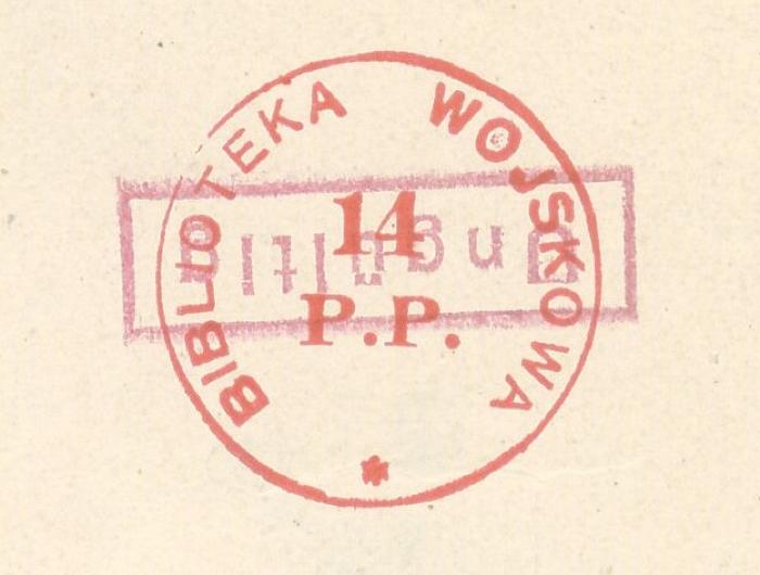 -, Stempel: Name; '14. P. P. BIBLIOTEKA WOJSKOWA'