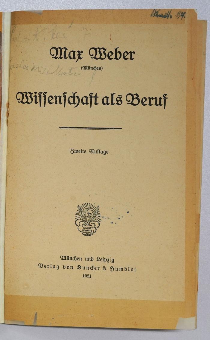 A 20&lt;2&gt; : Wissenschaft als Beruf (1921)