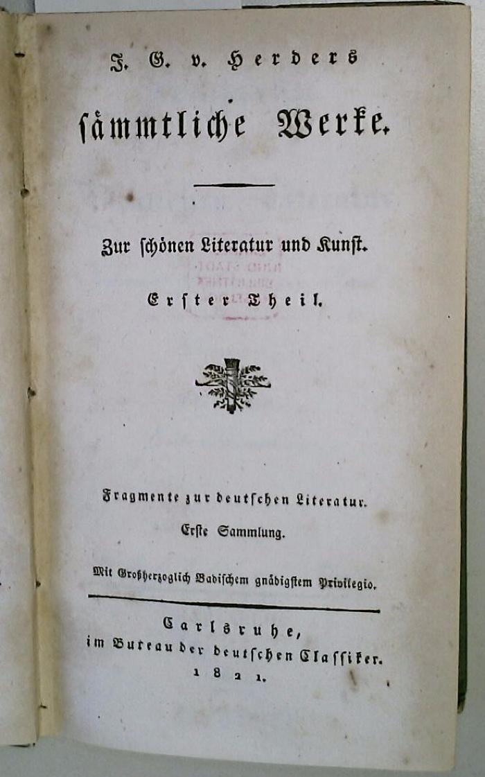DLIT7261:17 : J. G. v. Herders sämmtliche Werke (1821)