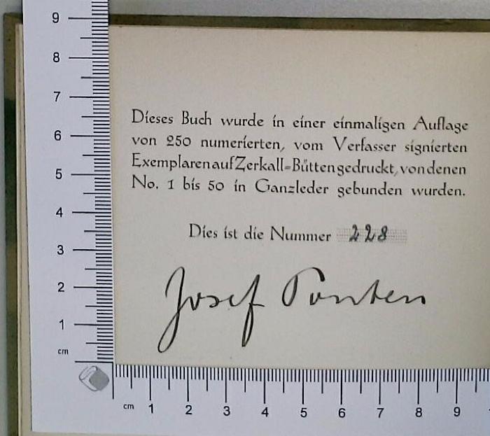 - (Ponten, Josef), Von Hand: Autogramm; 'Josef Ponten'.  (Prototyp)