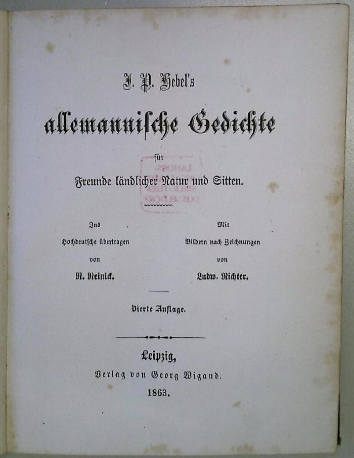 DLIT7346 : J. P. Hebel's Allemannische Gedichte für Freunde ländlicher Natur und Sitten (1863)