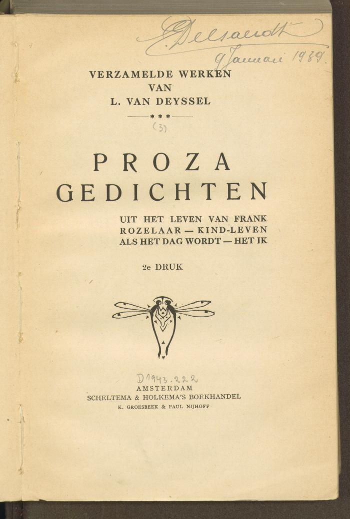 Zh 79620:3:F8 : Verzamelde Werken van L. van Deyssel. 3, Proza gedichten. (1920)