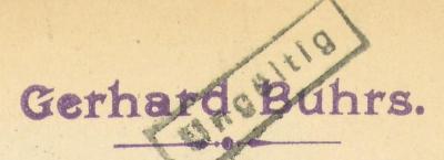 - (Buhrs, Gerhard), Stempel: Name; 'Gerhard Buhrs'. 