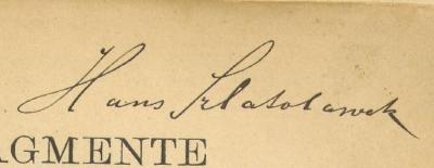 - (Szlatolawek, Hans), Von Hand: Name; 'Hans Szlatolawek'. 