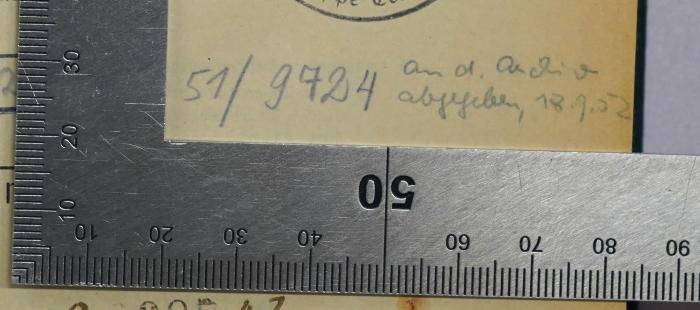Ig 25 : Organisationsbuch der NSDAP (1937);- (Institut für Zeitgeschichte (München)), Von Hand: Signatur, Notiz; '51/ 9724 an das Archiv abgegeben, 18.9.52'. 