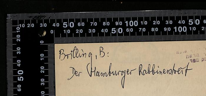 -, Von Hand: Name; 'Brilling, B.: Der Hamburger Rabbinersebeit'
