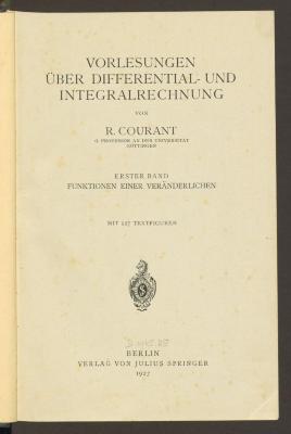 Ob 8870:1:'b':F8 : Vorlesungen über Differential- und Integralrechnung. 1, Funktionen einer Veränderlichen. (1927)