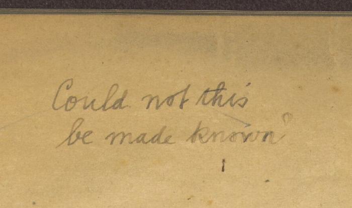 - (Janie Behrend-Middleton), Von Hand: Notiz; 'Could not this be made known?'. 