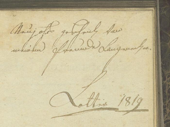 - (Lotter, Joseph), Von Hand: Name; '[unleserlich] Lotter 1819'. 