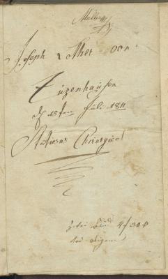 -, Von Hand: Name; 'Muller; Joseph Lother von Cuzenhausen ds ersten Juli 1811 Studiosus Chirurgiae'