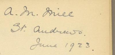- (Janie Behrend-Middleton), Von Hand: Autogramm; 'A. M. Miel  St. Andrews June 1923'. 