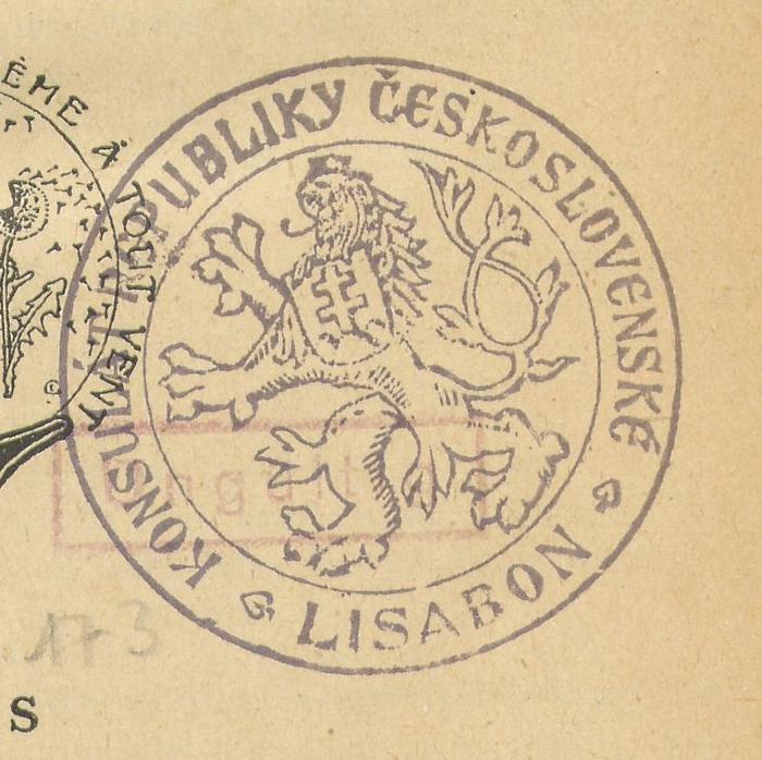 - (Konsulát Republiky Československé Lisabon), Stempel: Name; 'Konsulát Republiky Československé. Lisabon'. 