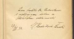 - (Zedtwitz, Joachim von;Deutsches Reich. Auswärtiges Amt), Von Hand: Widmung; 'Panu hraběti Dr. Zedwitzovi s upřímnou úctou a přátelskou oddaností 27./III. 34. M. Radoňová-Sárecká'. 