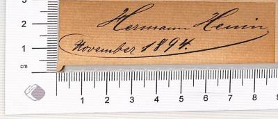 - (Henning, Hermann), Von Hand: Autogramm; 'Hermann Henning, November 1894'.  (Prototyp)