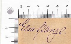 - (Nörrenberg, Elsa), Von Hand: Autogramm; 'Elsa Stange.'.  (Prototyp)